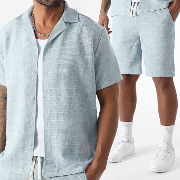 LBO - Ensemble Chemise Manches Courtes Et Short Texturé 1771 Bleu clair Chiné