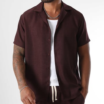 LBO - Chemise Manches Courtes Effet Lin 1677 Bordeaux