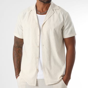 LBO - Camicia a maniche corte a righe 1566 Beige chiaro Ecru