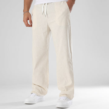 LBO - 1768 Pantalones anchos a rayas Beige claro crudo