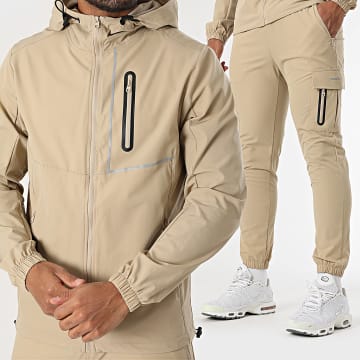 Zayne Paris  - Ensemble Veste Zippée Capuche Et Pantalon Jogging Cargo Beige
