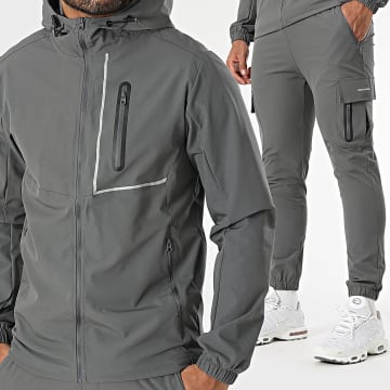 Zayne Paris  - Ensemble Veste Zippée Capuche Et Pantalon Jogging Cargo Gris Anthracite