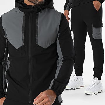 Zayne Paris  - Ensemble Veste Zippée Capuche Et Pantalon Jogging Cargo Noir Gris