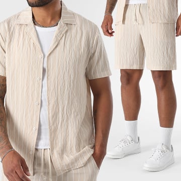 LBO - Ensemble Chemise Manches Courtes Et Short A Rayures 0367 Beige Blanc