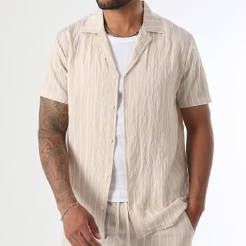 LBO - Camisa Manga Corta Rayas 0368 Beige Blanco
