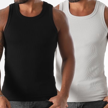 LBO - Lote de 2 camisetas de tirantes lisas 3743 Negro Gris