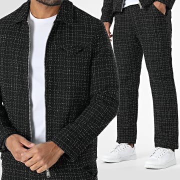 Frilivin - Conjunto de chaqueta y pantalón con cremallera dorada negra
