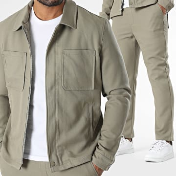 Frilivin - Conjunto de chaqueta con cremallera y pantalón de chándal verde caqui