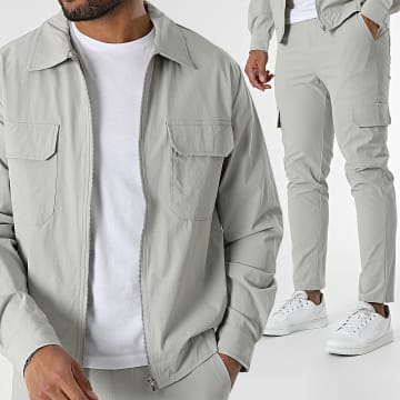 Frilivin - Conjunto de chaqueta gris con cremallera y pantalón cargo