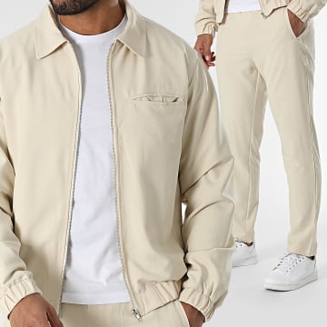 Frilivin - Conjunto de chaqueta con cremallera y pantalón beige