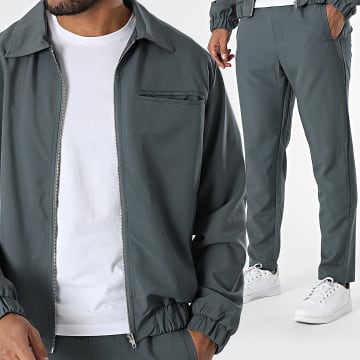 Frilivin - Conjunto de chaqueta y pantalón con cremallera gris marengo