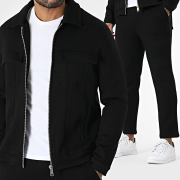 Frilivin - Conjunto de chaqueta y pantalón negro con cremallera