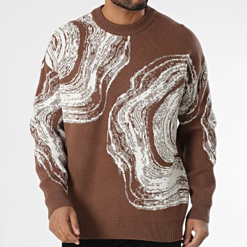Frilivin - Pull Marron Beige Gris