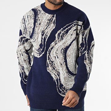 Frilivin - Pull Bleu Marine Beige Gris