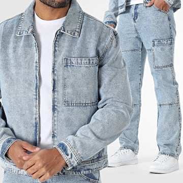 Frilivin - Conjunto de chaqueta vaquera azul y vaqueros