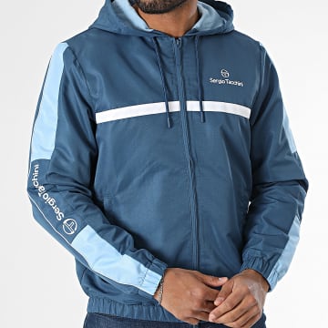 Sergio Tacchini - Veste Zippée Capuche A Bandes Prannie 40846 Bleu Pétrole Bleu Clair
