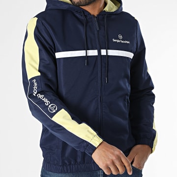 Sergio Tacchini - Veste Zippée Capuche A Bandes Prannie 40846 Bleu Marine Jaune Blanc