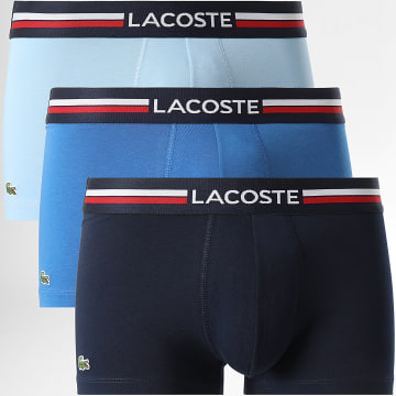 Lacoste - Lot De 3 Boxers Logo Brodé Crocodile Bleu Marine Bleu Roi Bleu Clair