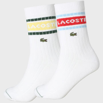 Lacoste - Lot De 2 Paires De Chaussettes Logo Brodé Crocodile Blanc