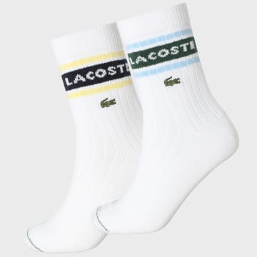 Lacoste - Lot De 2 Paires De Chaussettes Logo Brodé Crocodile Blanc
