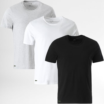 Lacoste - Lot De 3 Tee Shirts Logo Brodé Crocodile Noir Blanc Gris Chiné