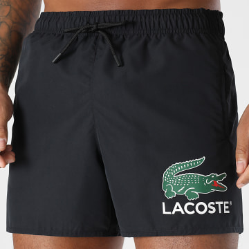 Lacoste - Short De Bain Court Imprimé Crocodile Noir