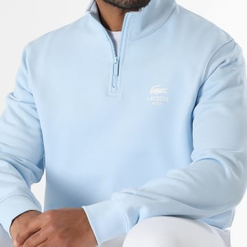 Lacoste - Sweat Col Montant Zippé Classic Fit Logo Crocodile Bleu Clair