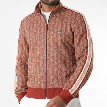 Lacoste - Veste Zippée Logo Brodé Crocodile The Blend Regular Fit Rouge Brique