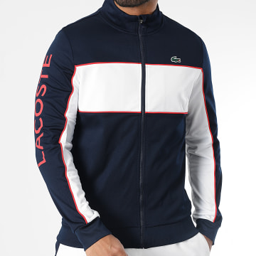 Lacoste - Sudadera con cremallera bicolor Logotipo bordado Cocodrilo Calce clásico Azul marino Blanco