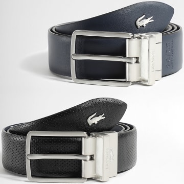 Lacoste - Ceinture en Cuir Réversible Avec Logo Crocodile Metal Noir Bleu Marine