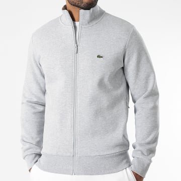 Lacoste - Veste Zippée Logo Brodé Crocodile Gris Chiné