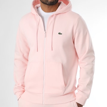 Lacoste - Sudadera con capucha y cremallera Classic Fit Pink Crocodile Embroidered Logo