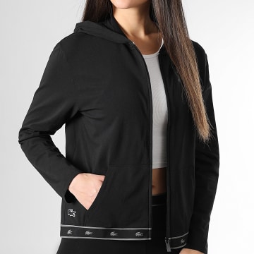 Lacoste - Veste Zippée Capuche Femme Logo Crocodile Noir