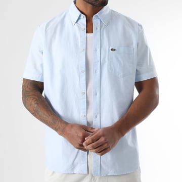 Lacoste - Chemise Manches Courtes Logo Brodé Crocodile Bleu Clair
