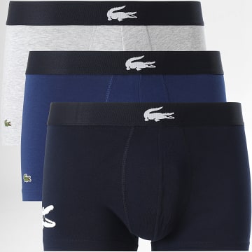 Lacoste - Lot De 3 Boxers Logo Brodé Crocodile Gris Chiné Bleu Roi Bleu Marine