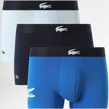 Lacoste - Lot De 3 Boxers Logo Brodé Crocodile Bleu Roi Bleu Clair Bleu Marine