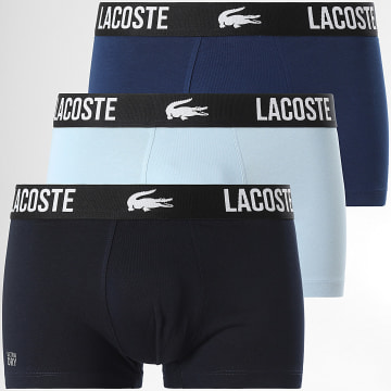Lacoste - Lot De 3 Boxers Logo Brodé Crocodile Bleu Marine Bleu Clair
