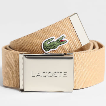 Lacoste - Ceinture Plaque Avec Logo Brodé Crocodile Beige