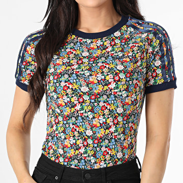 Adidas Originals - Tee Shirt Femme Liberty JC7776 Bleu Marine Rouge Jaune Floral