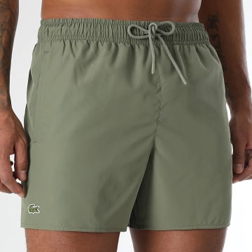 Lacoste - Short De Bain Logo Brodé Crocodile Vert Kaki