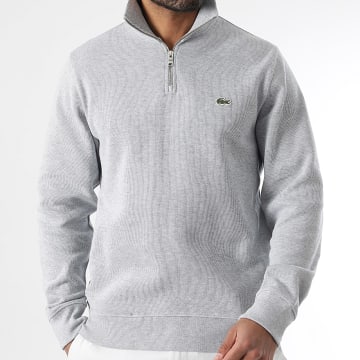 Lacoste - Sweat Col Zippé Logo Brodé Crocodile Gris