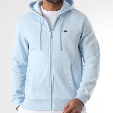 Lacoste - Sweat Zippé Capuche Logo Brodé Crocodile Classic Fit Bleu Clair