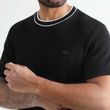 Lacoste - Tee Shirt Logo Brodé Crocodile Ton Sur Ton Regular Fit Noir