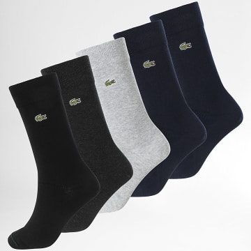 Lacoste - Lot De 5 Paires De Chaussettes Logo Brodé Crocodile Bleu Marine Gris Noir