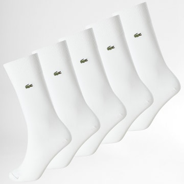 Lacoste - Lot De 5 Paires De Chaussettes Logo Brodé Crocodile Blanc