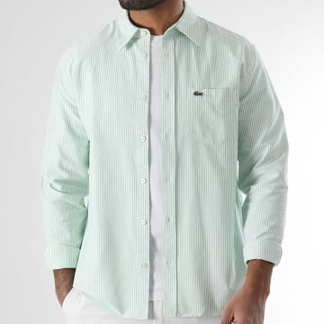 Lacoste - Chemise Manches Longues A Rayures Poche Logo Brodé Crocodile Regular Fit Vert Clair