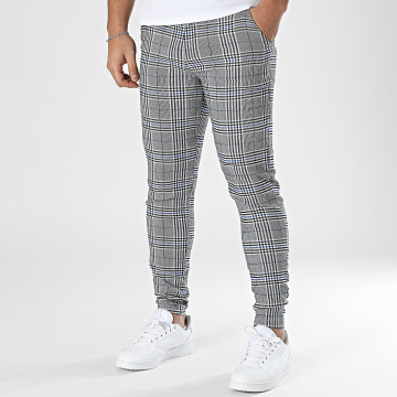 Frilivin - Pantalon A Carreaux Gris Chiné Bleu Roi