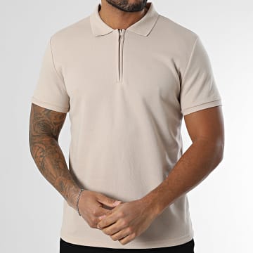 Frilivin - Polo Manches Courtes Col Zippé Beige