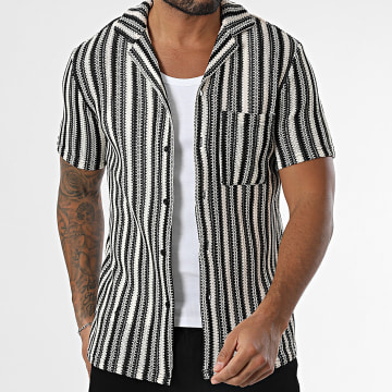 Frilivin - Camisa de manga corta a rayas negra y beige