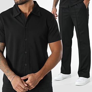 Frilivin - Conjunto negro de camisa de manga corta y pantalón